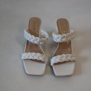 Womens Leevar White Braided Faux Leather Block Heel Slide Sandals 8.5